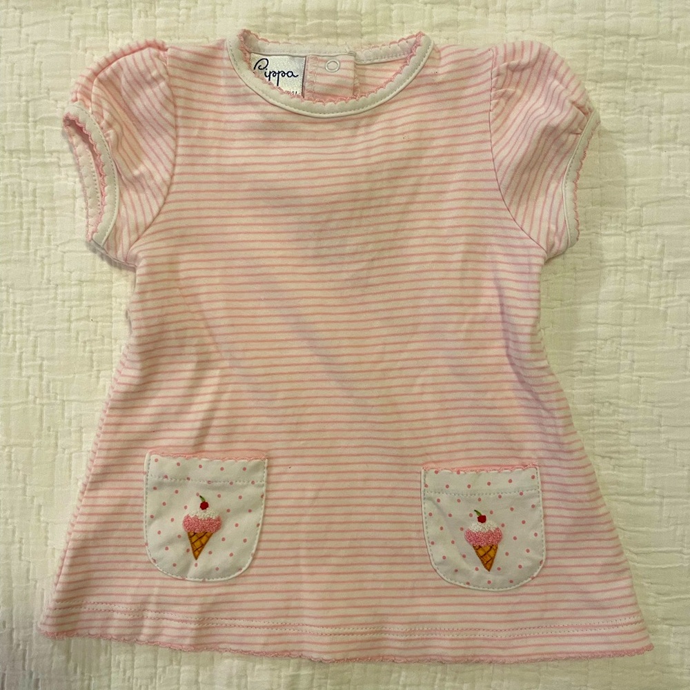 Pippa (Shrimp and Grits) Pima Dress with Ice Cream Cone Embroidery